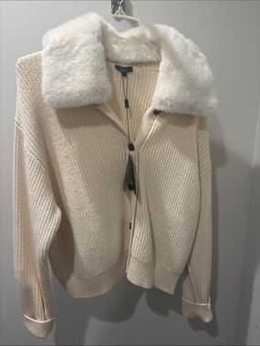 Rails Cream Knit cardigan with Faux-Fur Collar